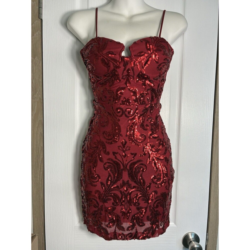 Windsor Womens Dress XS Mini Red Sequin Cocktail Formal Fairy Y2K Bling Glam